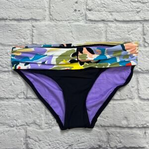 Anne Cole Womens Fold Over Bikini Bottoms Black Purple Rainbow Floral Size S New